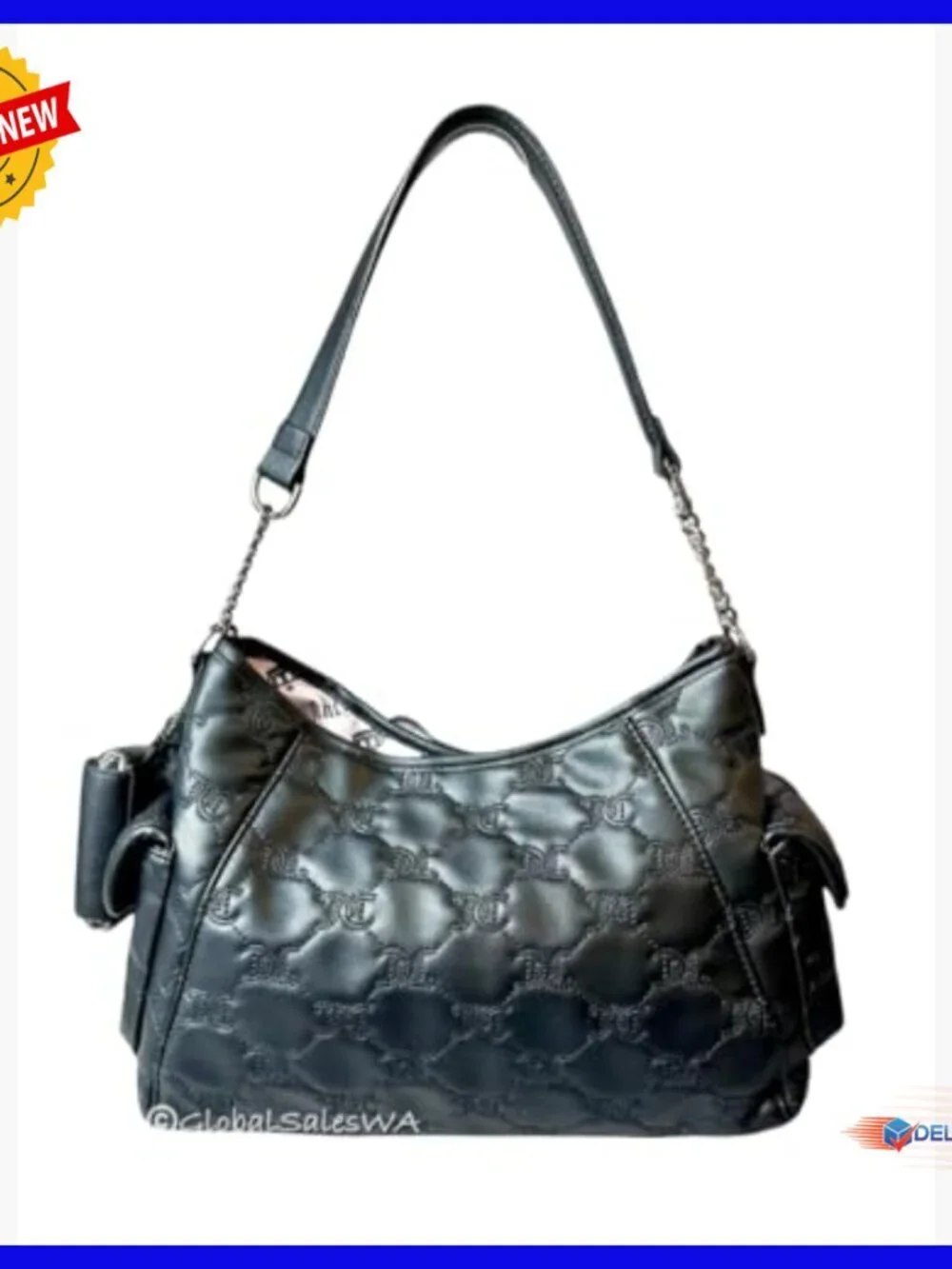 Faux Leather Hobo Shoulder Bag with Rhinestone Accents and Interior Pockets